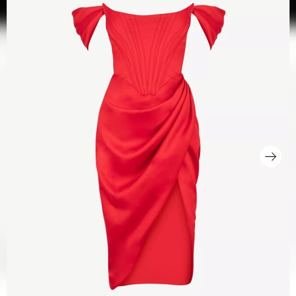 HOUSE OF CB Loretta off-shoulder satin midi dress L+ - Picture 3 of 17